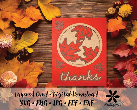 Leaf Circle Layered Thank You Card SVG Cut File 3D Paper Flowingcreek 