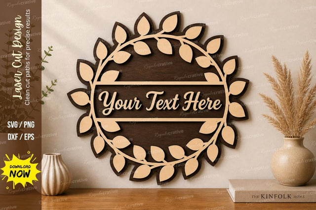 Leaf Circle Text Frame laser Cut svg Cutting file SVG Regulrcrative 