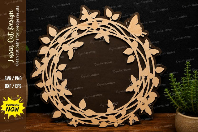 Leaf Circle Wreath laser cut svg File SVG Regulrcrative 