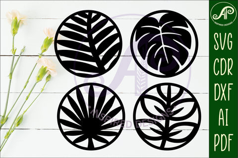 Leaf Coasters, laser cut out leaves designs d1 SVG APInspireddesigns 