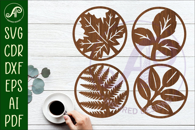 Leaf Coasters, laser cut out leaves designs d2 SVG APInspireddesigns 