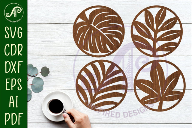 Leaf Coasters, laser cut out leaves designs d3 SVG APInspireddesigns 