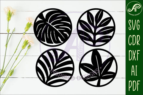Leaf Coasters, laser cut out leaves designs d3 SVG APInspireddesigns 
