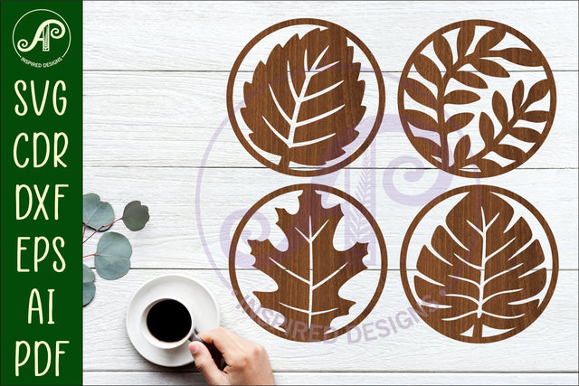 Leaf Coasters, laser cut out leaves designs d4 SVG APInspireddesigns 