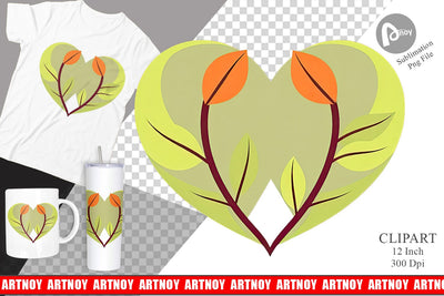 Leaf Heart Clipart Sublimation artnoy 