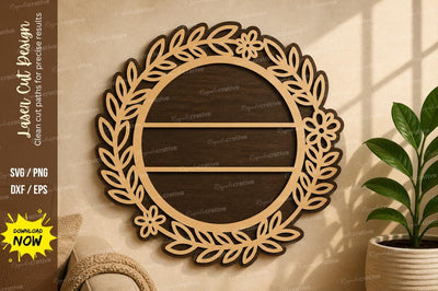Leaf Wreath Circle Frame laser Cut svg Cutting file SVG Regulrcrative 