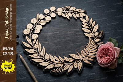 Leaf Wreath Frame laser Cut svg Cutting file , leaf wreath svg, wreath frame svg SVG Regulrcrative 