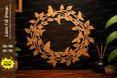 Leaf Wreath Frame Laser Cut Svg Design SVG Regulrcrative 