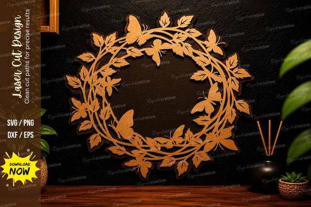 Leaf Wreath Frame Laser Cut Svg Design SVG Regulrcrative 
