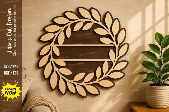 Leaf Wreath Name Frame laser Cut svg Cutting file SVG Regulrcrative 