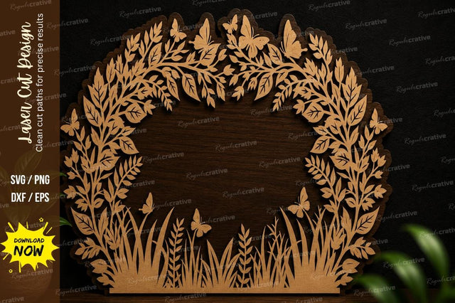 Leaf Wreath Wall Art Laser Cut SVG Design SVG Regulrcrative 