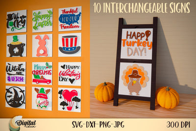 Leaning Ladder Sign Bundle. Vertical Sign Laser Cut SVG Evgenyia Guschina 