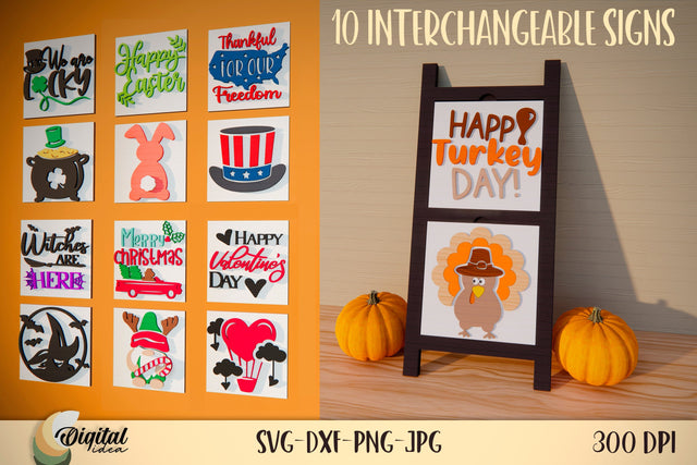 Leaning Ladder Sign Bundle. Vertical Sign Laser Cut SVG Evgenyia Guschina 