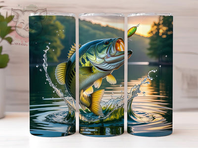 Leaping Bass Fishing 20oz Tumbler Wrap, Wildlife Design, Fishing Theme, Bass Fish Art, Nature Inspired, 20oz Tumbler Wrap, Sublimation PNG Sublimation Lara' s Designs 