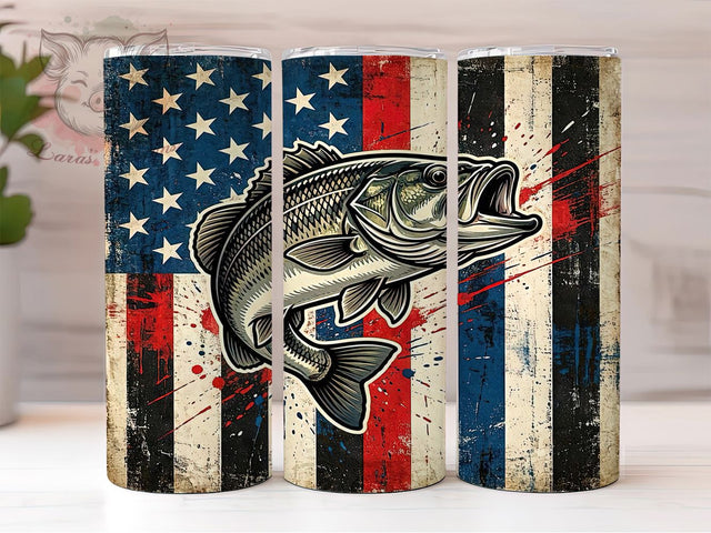Leaping Bass Flag 20oz Tumbler, American Flag, Distressed Background, Graphic Art, Patriotic Design, Skinny Tumbler, Sublimation PNG Sublimation Lara' s Designs 