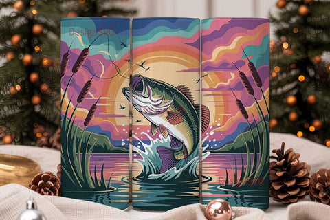 Leaping Bass Sunset 20oz Tumbler Wrap Sublimation DesignSVG 