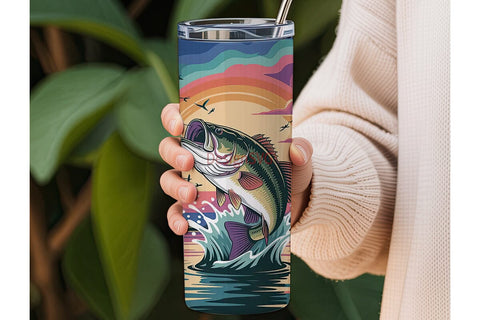 Leaping Bass Sunset 20oz Tumbler Wrap Sublimation DesignSVG 