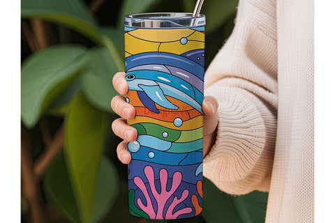 Leaping Dolphin Stained Glass 20oz Sublimation DesignSVG 