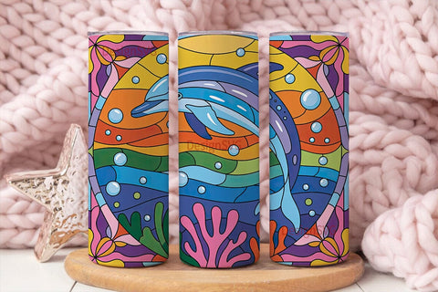 Leaping Dolphin Stained Glass 20oz Sublimation DesignSVG 