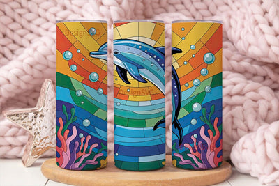Leaping Dolphin Stained Glass 20oz Sublimation DesignSVG 