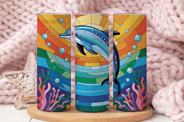 Leaping Dolphin Stained Glass 20oz Sublimation DesignSVG 