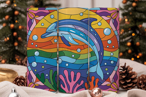 Leaping Dolphin Stained Glass 20oz Sublimation DesignSVG 