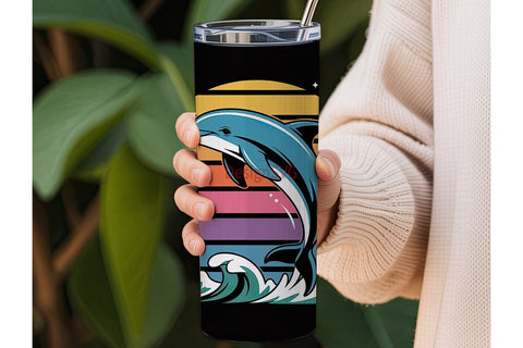 Leaping Dolphin Sunset 20oz Tumbler Wrap Sublimation DesignSVG 