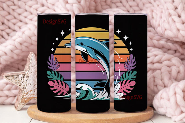Leaping Dolphin Sunset 20oz Tumbler Wrap Sublimation DesignSVG 