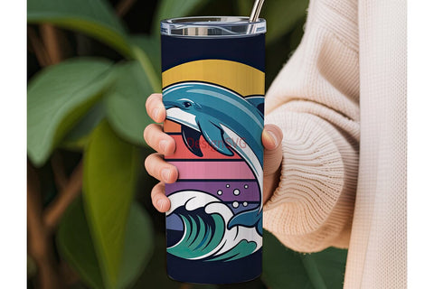 Leaping Dolphin Sunset 20oz Tumbler Wrap Sublimation DesignSVG 