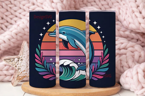 Leaping Dolphin Sunset 20oz Tumbler Wrap Sublimation DesignSVG 