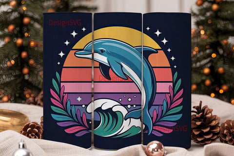 Leaping Dolphin Sunset 20oz Tumbler Wrap Sublimation DesignSVG 