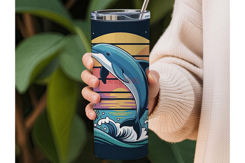 Leaping Dolphin Sunset 20oz Tumbler Wrap Sublimation DesignSVG 