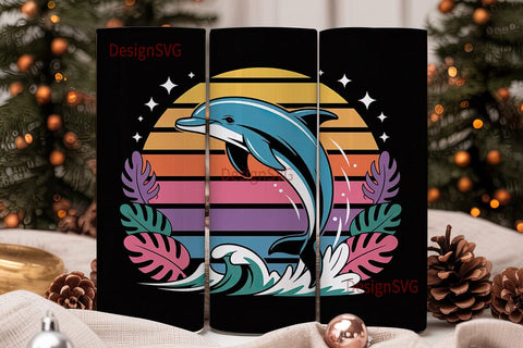 Leaping Dolphin Sunset 20oz Tumbler Wrap Sublimation DesignSVG 