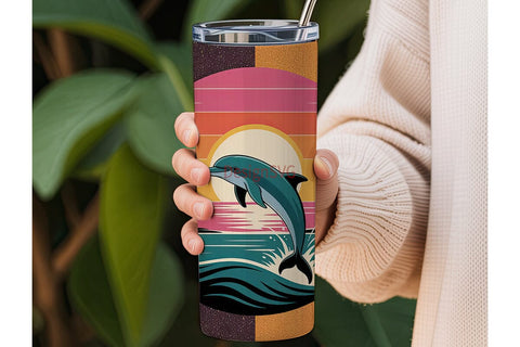 Leaping Dolphin Sunset Tumbler Wrap Sublimation DesignSVG 