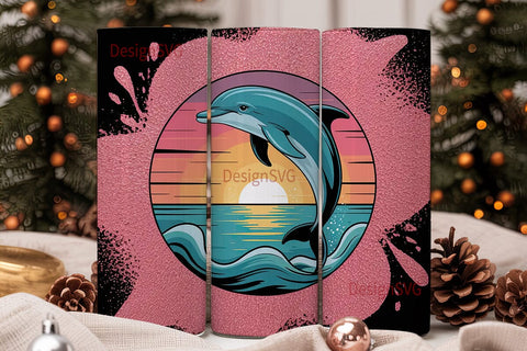 Leaping Dolphin Sunset Tumbler Wrap Sublimation DesignSVG 