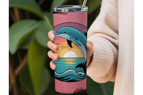 Leaping Dolphin Sunset Tumbler Wrap Sublimation DesignSVG 