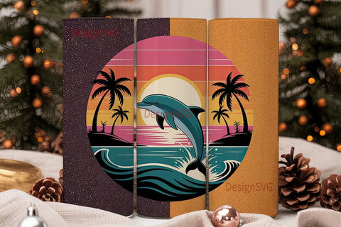 Leaping Dolphin Sunset Tumbler Wrap Sublimation DesignSVG 