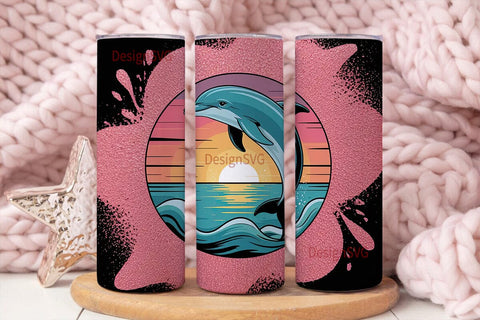 Leaping Dolphin Sunset Tumbler Wrap Sublimation DesignSVG 