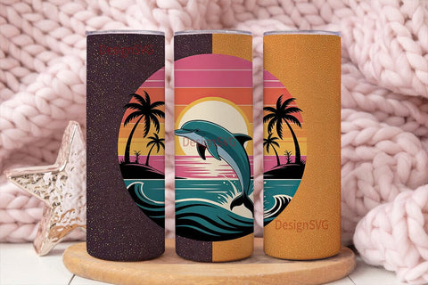 Leaping Dolphin Sunset Tumbler Wrap Sublimation DesignSVG 
