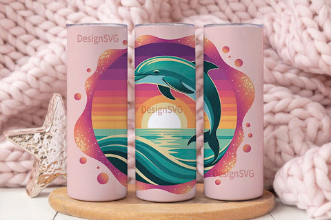 Leaping Dolphin Sunset Tumbler Wrap Sublimation DesignSVG 