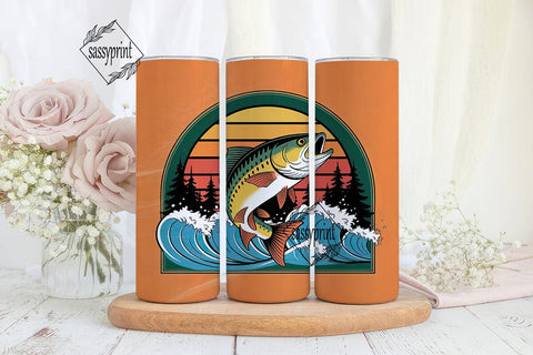 Leaping Fish Fishing 20oz Tumbler Wrap Sublimation sassyprint 