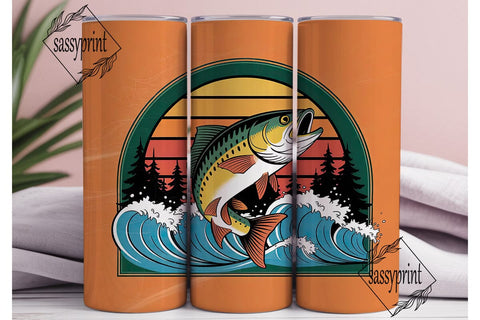 Leaping Fish Fishing 20oz Tumbler Wrap Sublimation sassyprint 