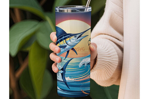 Leaping Marlin 20oz Tumbler Wrap Sublimation DesignSVG 