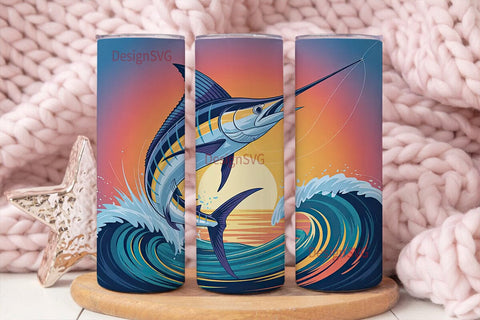 Leaping Marlin 20oz Tumbler Wrap Sublimation DesignSVG 