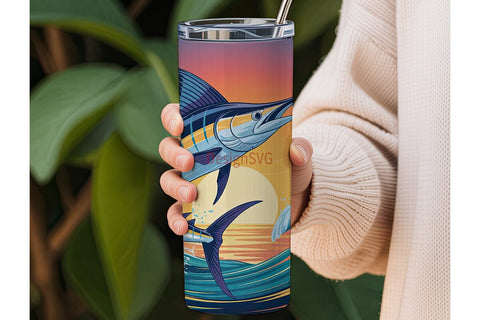 Leaping Marlin 20oz Tumbler Wrap Sublimation DesignSVG 
