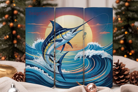 Leaping Marlin 20oz Tumbler Wrap Sublimation DesignSVG 