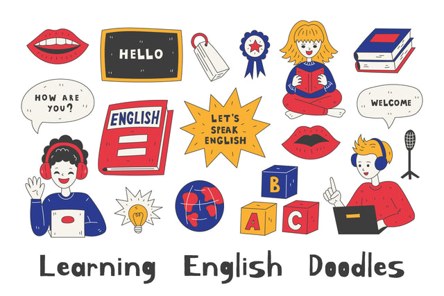 Learning English Doodles PNG Clipart Sublimation Rin Green 