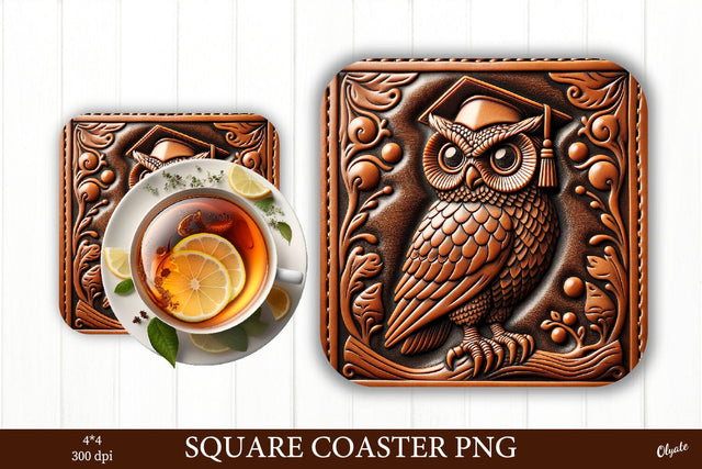 Leather Coaster PNG. Owl Graduation Sublimation PNG Sublimation Olga Terlyanskaya 