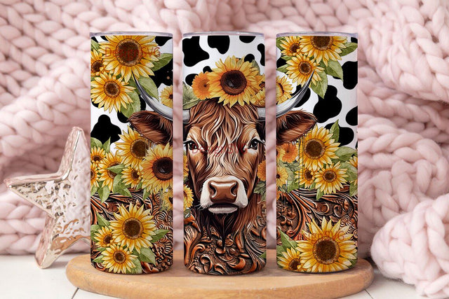 Leather Country Tumbler Wrap 20oz, Western Cow Tumbler PNG, Sunflower Tumbler Design, Downloadable PNG Sublimation DesignSVG 