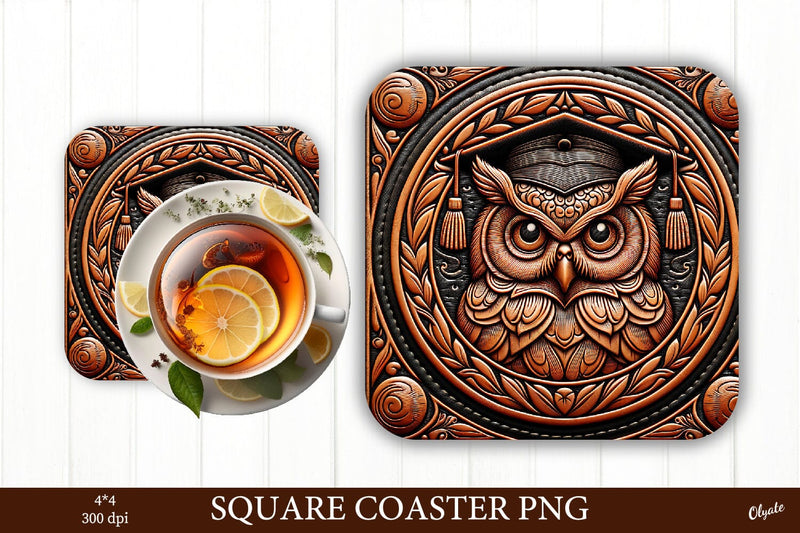 Leather Texture Coaster Sublimation PNG. Owl Square Coaster Sublimation Olga Terlyanskaya 